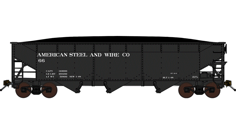 Bluford Shops 70-Ton Offset-Side 3-Bay Hopper w/ Load - American Steel & Wire #66 - N Scale (NOS)
