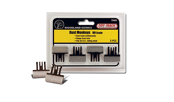 Woodland Scenics Tidy Track(TM) - Dust Monkeys(TM) Axle-Mounted Track Cleaner Pads - Pkg of 4 - HO Scale