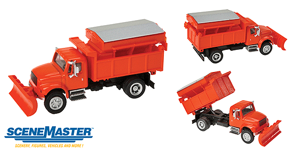 Walthers SceneMaster International(R) 4900 Dump Truck w/ Snowplow & Salt Spreader - Assembled - Orange - HO Scale