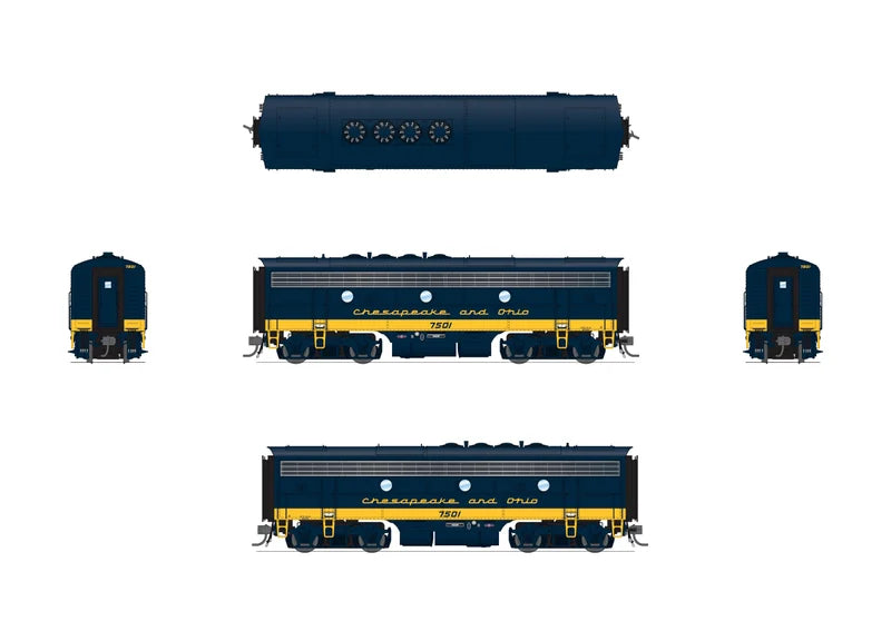 Broadway Limited 10551 EMD F7 A/B Set C&O #7002/7501 Stealth DCC-Ready HO Scale