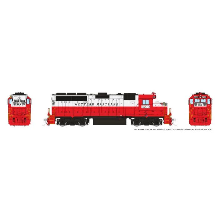 Rapido (1078543) • EMD GP40 • Western Maryland #3799 • Circus Scheme • DC/DCC/Sound • HO Scale (Pre-Order)