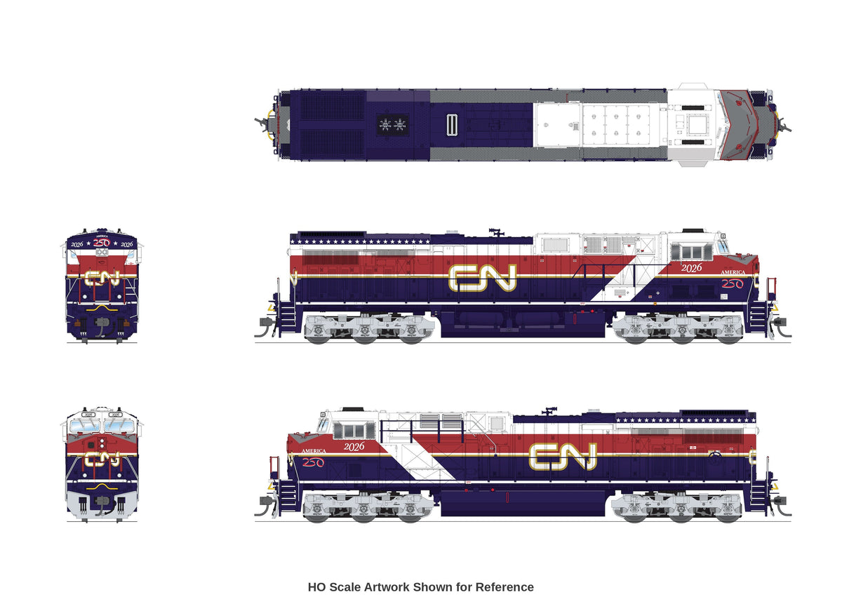Broadway Limited Imports N scale GE ES44AC Canadian National #2026 Air Force One America250 Series multi-view