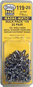 Kadee #119-25 Bulk Pack, 25 pairs, #119 SE Shelf Whisker Metal Coupler, Medium 9/32" Centerset Shank (New)