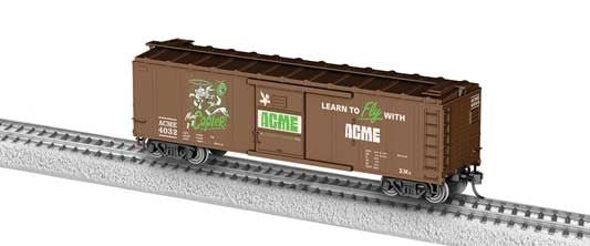 Lionel 40' Steel Flat-End Boxcar, ACME #4032, Road Runner & Coyote, Mini Copter, HO Scale