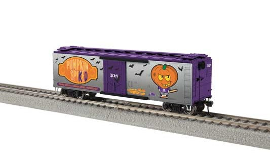 Lionel 40' Steel Reefer, Halloween Pumpkin Spiked #3124, HO Scale