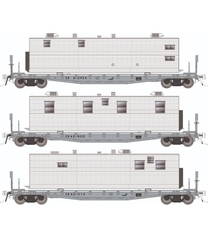 Rapido Class F30A 50' Flatcar w/ Camp Vans (138107) | 6 Pack | Conrail Set #2 | HO Scale