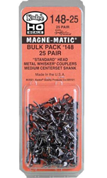 Kadee #148-25 Bulk Pack, 25 pairs, #148 Whisker Metal Coupler, Medium 9/32" Centerset Shank