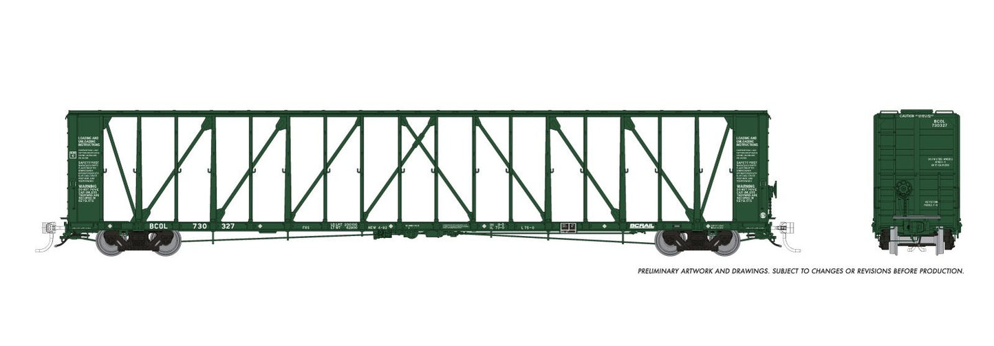 Rapido NSC 73' Centerbeam Flatcar - BC Rail #2 - HO Scale
