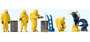 Preiser Kg, Firemen in Yellow Hazmat Suits, pkg of 6, HO Scale