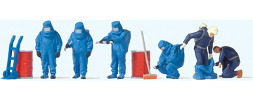 Preiser Kg, Firemen in Blue Hazmat Suits, pkg of 6, HO Scale