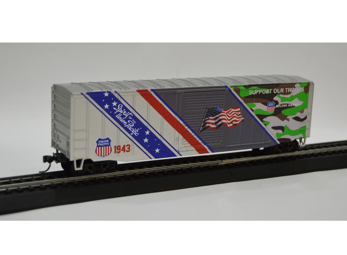 Value Trains Kadee Equipped ACF 50' 6" Boxcar - Union Pacific #1943 - Spirit of the Union Pacific - Support Our Troops - HO Scale