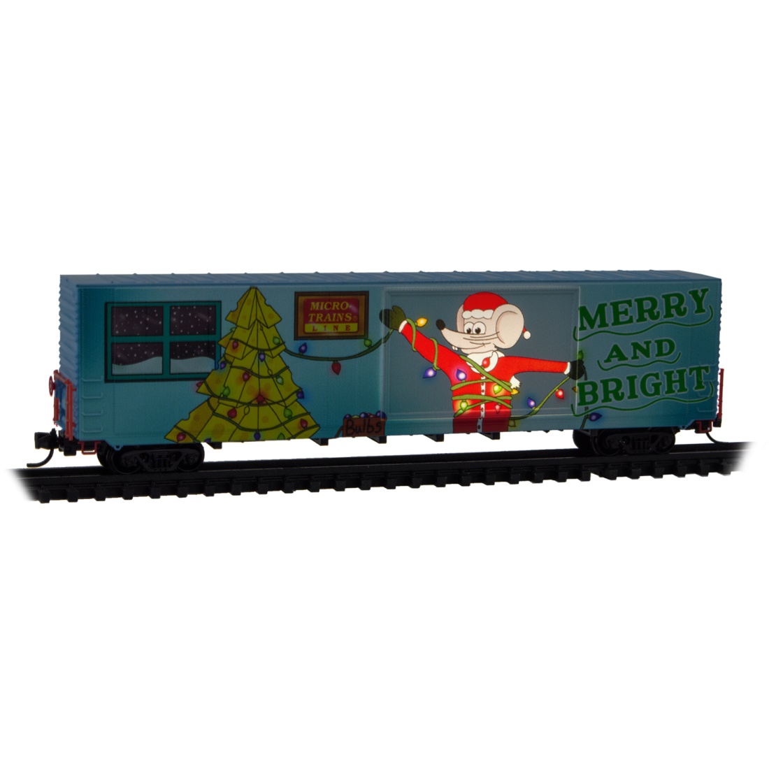 Micro Trains 60' Excess-Height Double-Plug Door Boxcar | 2025 Micro-Mouse Christmas Car (Lit) | N Scale