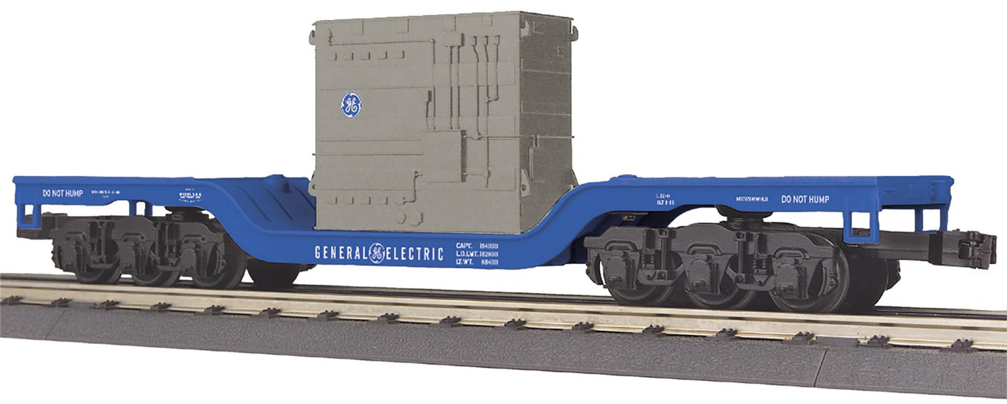 MTH Depressed Center Flat Car w/ Transformer Load - General Electric #40019 - RailKing - O Scale