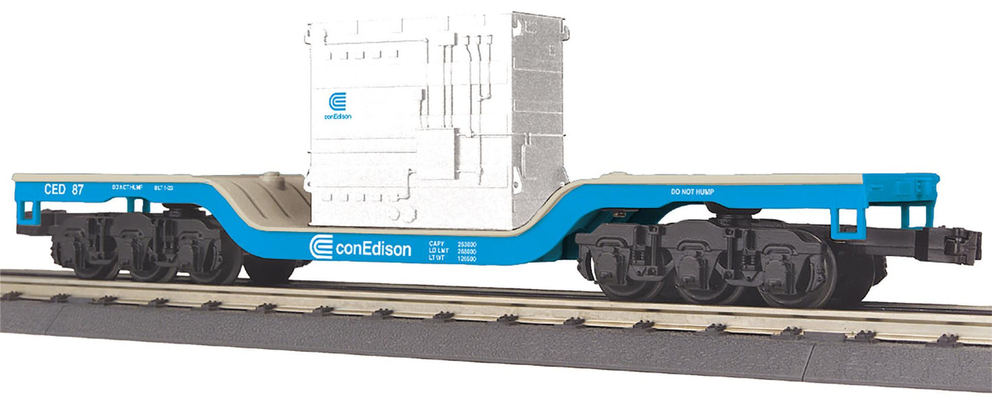 MTH Depressed Center Flat Car w/ Transformer Load - ConEdison #87 - RailKing - O Scale