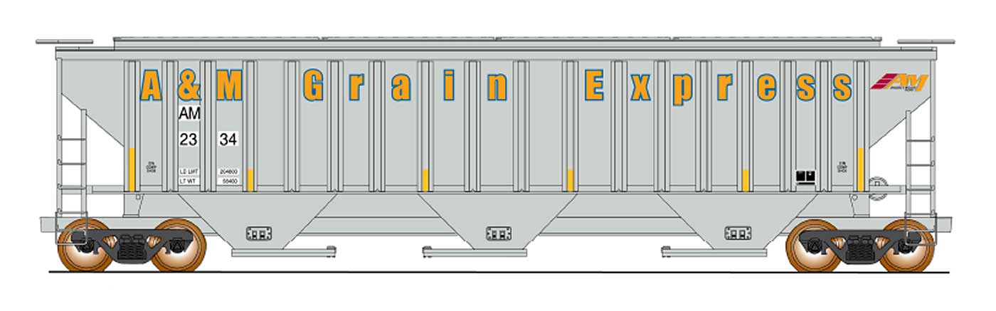 Intermountain (453100-01) | 4750 Cu Ft Rib-Sided (18 Rib) 3-Bay Covered Hopper | A&M Grain Express #2334 | HO Scale