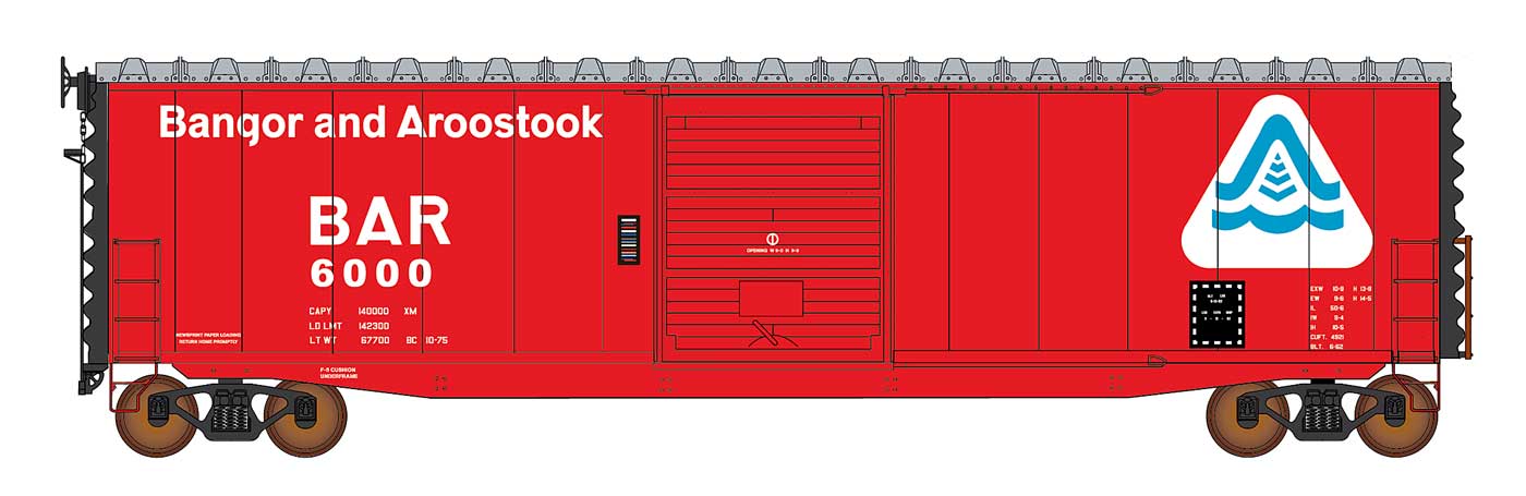 InterMountain 50' PS-1 Single Door Boxcars with Sliding Door - Bangor & Aroostook #6000 - HO Scale