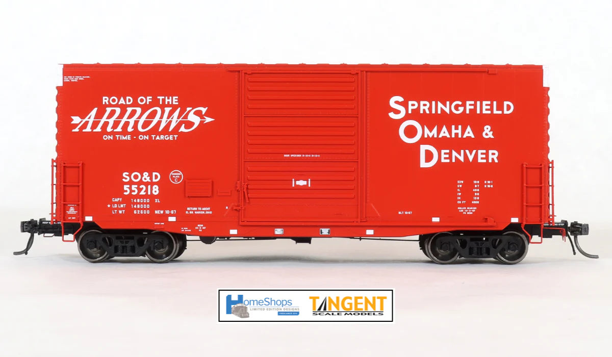 Home Shops-Tangent Springfield Omaha & Denver #55218, PS 40' Mini Hy Cube Boxcar, HO Scale