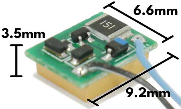 Train Control Systems TCS | KA-N1 Keep Alive Device (2010) | .260 x .363 x .136" 6.6 x 9.2 x 3.5mm | N Scale