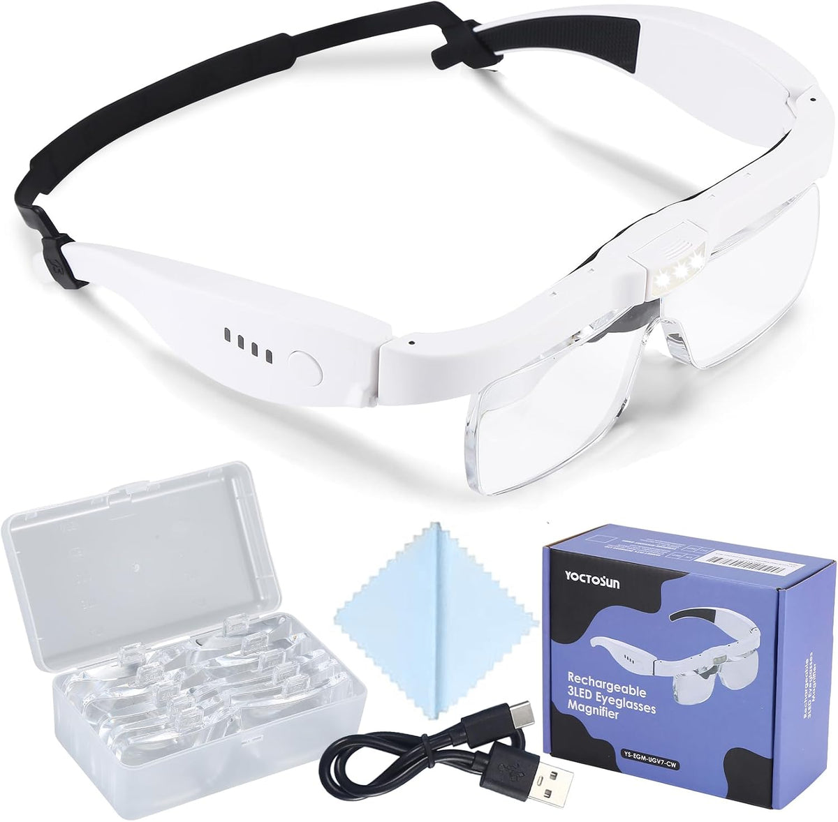 Rechargeable LED Headband Magnifier with 5 Interchangeable Lenses for Model Railroad Detailing