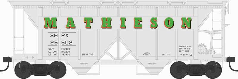 Bowser (43280) • Executive Line • 70-Ton 2-Bay Covered Hopper w/ Open Sides • Mathieson #25502 • HO Scale