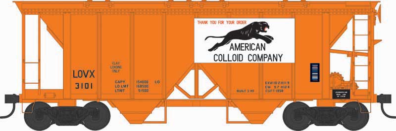 Bowser (43241) • Executive Line • 70-Ton 2-Bay Covered Hopper w/ Open Sides • American Colloid Company #3101 • HO Scale