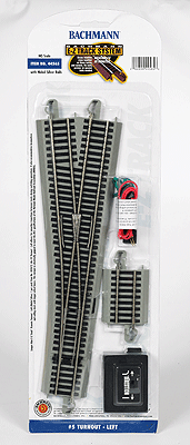 Bachmann E-Z(R) Track System - No. 5 Remote-Control Turnout, Nickel-Silver Rail, Gray Roadbed - Left - HO Scale