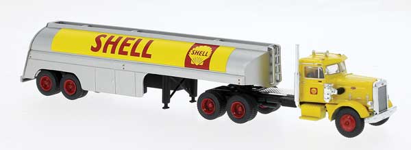 Brekina Automodelle 85762 • 1955 Peterbilt 281 Semi Tractor with Tank Trailer • Shell • HO Scale
