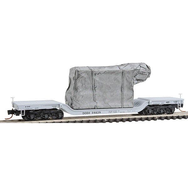 Micro Trains Heavyweight Depressed Center Flatcar w/ Covered Military Load | Department of Defense #39829 | N Scale (NOS)