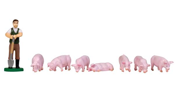 Bachmann (33305) | Farmer Trotter and Pigs | Pkg of 8 | HO Scale