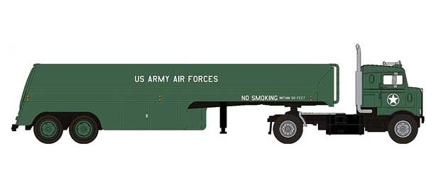 Brekina Automodelle 1950 Kenworth Bullnose Semi Tractor with Tank Trailer - U.S. Army Air Forces - HO Scale