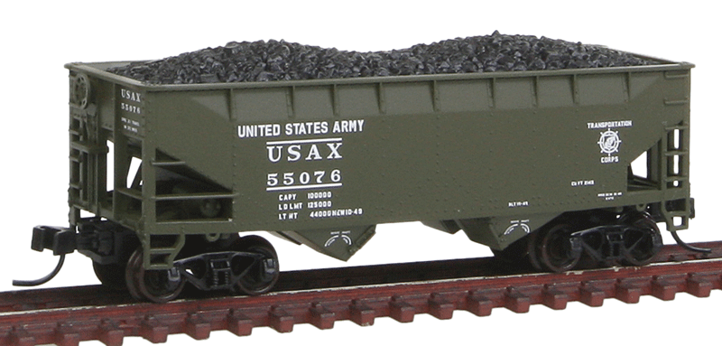 Atlas Master(R) 2-Bay Offset-Side Hopper w/ Flat Ends & Load - United States Army #55074 - N Scale (NOS)