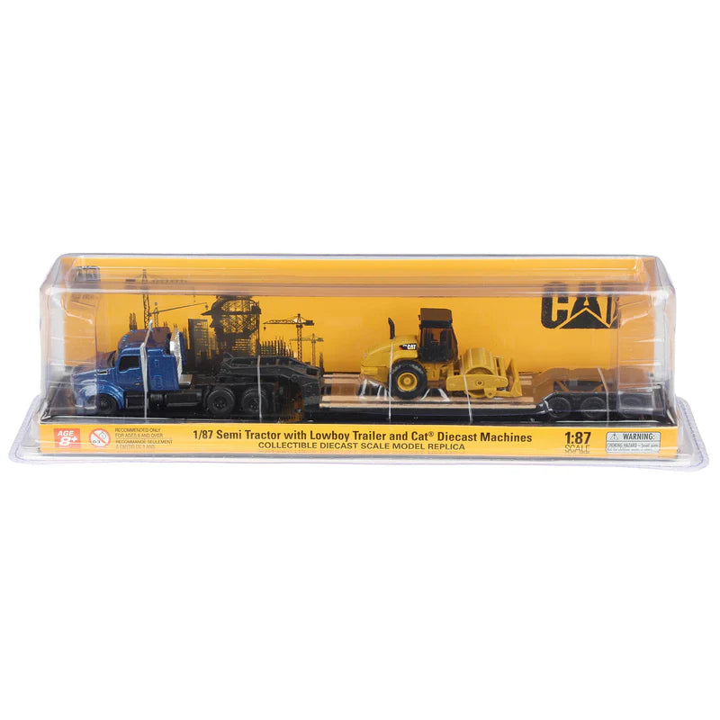 Diecast Masters (84424) | Kenworth T880 Tractor with Lowboy Trailer & CAT Padfoot Roller | 1/87 Scale