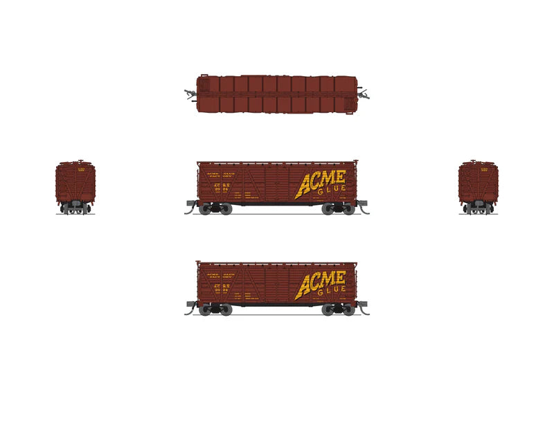 Broadway Limited 2-pack 40′ Wood Stock Car, Acme Glue Factory, No Sound, N Scale