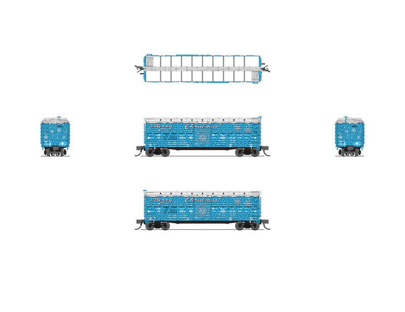 Broadway Limited 2-pack 40′ Wood Stock Car, Holiday Season Stock Car, “Merry Christmas”, No Sound, N Scale