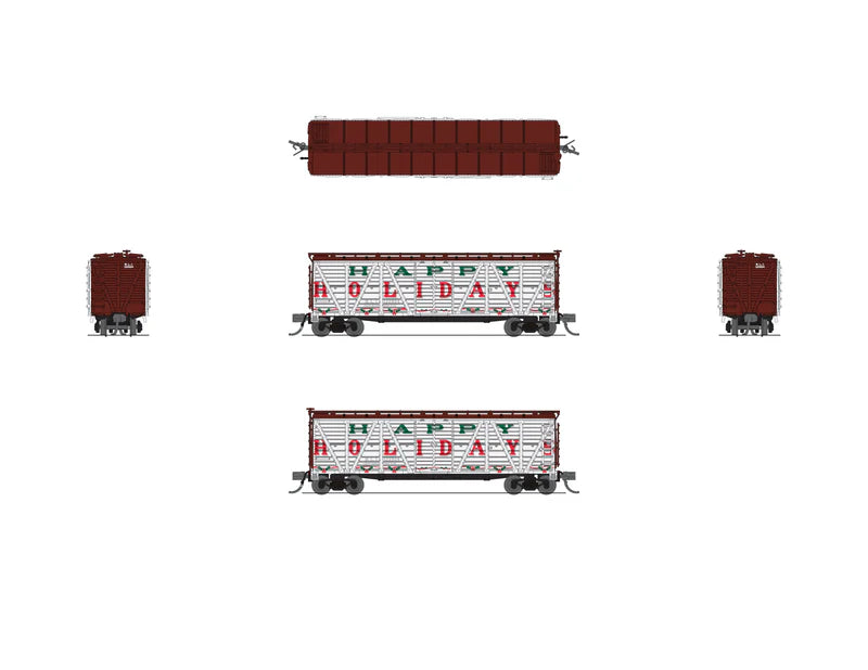 Broadway Limited 40′ Wood Stock Car, Holiday Season Stock Car, “Happy Holidays”, Holiday Sounds, N Scale