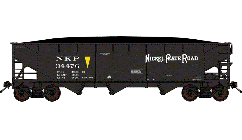 Bluford Shops 70-Ton Offset-Side 3-Bay Hopper w/ Load - Nickel Plate Road #34482 - N Scale (NOS)
