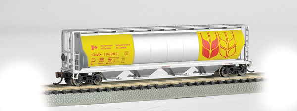 Bachmann Silver Series(R) Canadian Cylindrical 4-Bay Grain Hopper - Govt of Canada CNWX #106068 - N Scale (NOS)