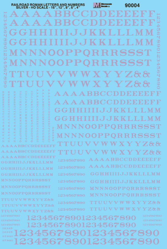Microscale Industries - Alphabets & Numbers - Railroad Roman - Silver - HO Scale