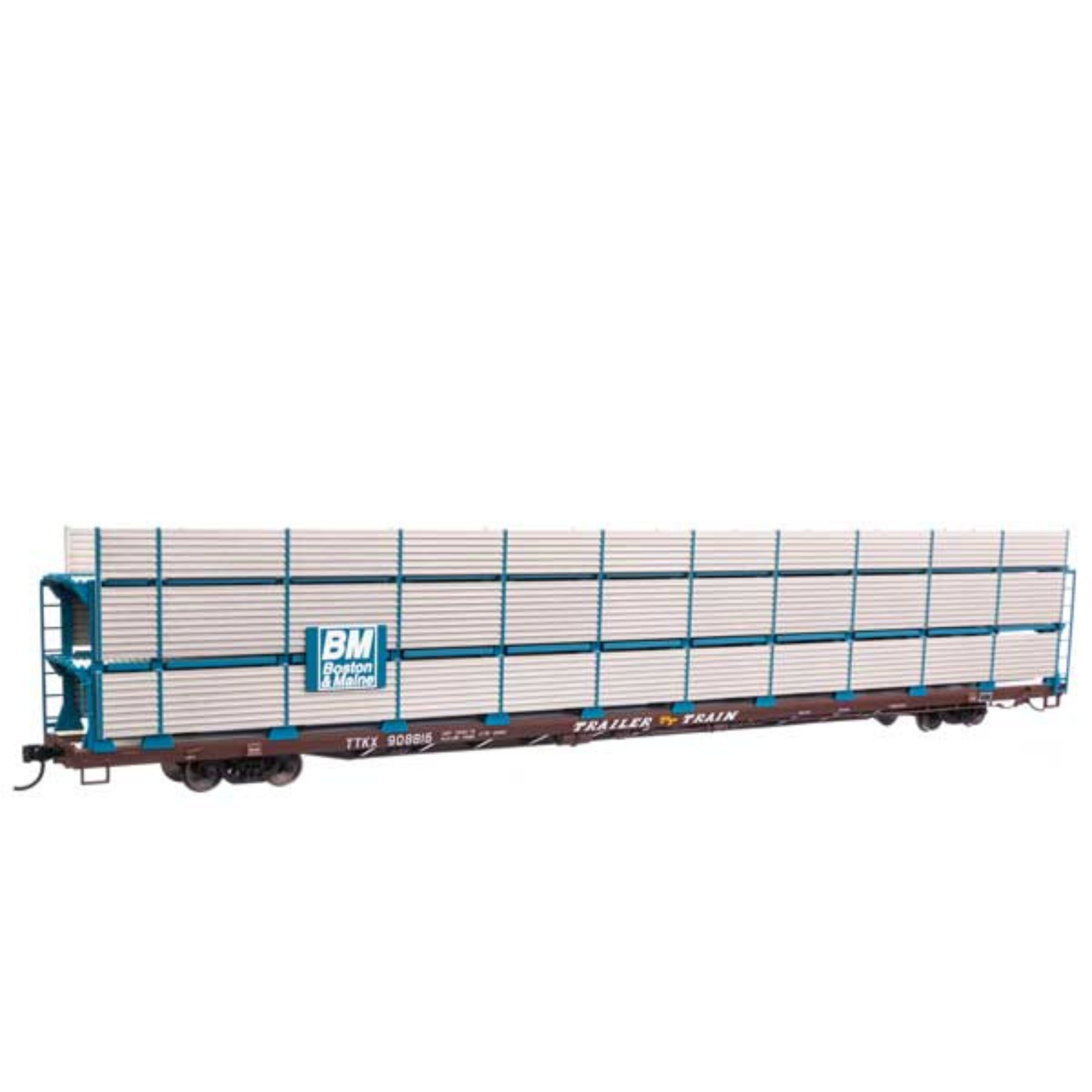 WalthersMainline (910-8301) | 89' Flatcar w/ Tri-Level Shielded Auto Rack | Boston & Maine TTKX #908816 | HO Scale