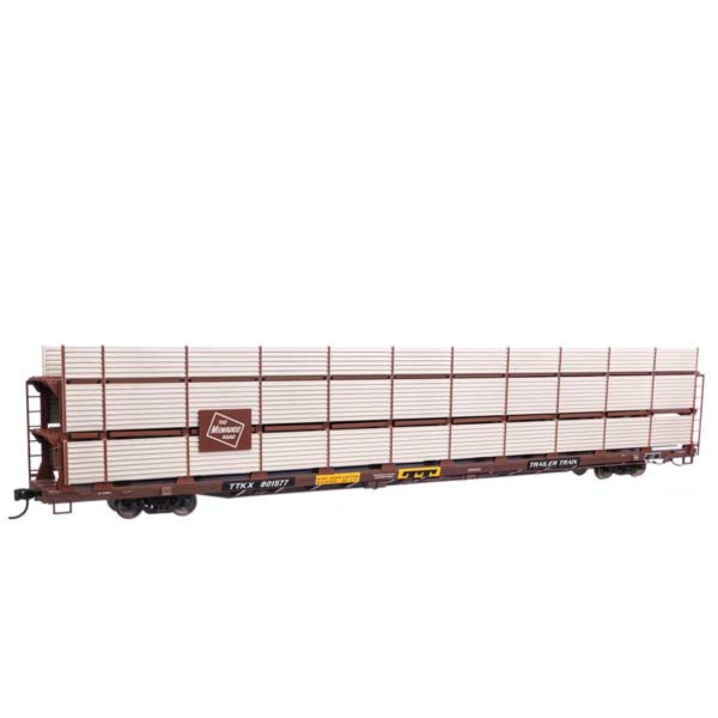 WalthersMainline (910-8317) | 89' Flatcar w/ Tri-Level Shielded Auto Rack | Milwaukee Road TTKX #801577 | HO Scale