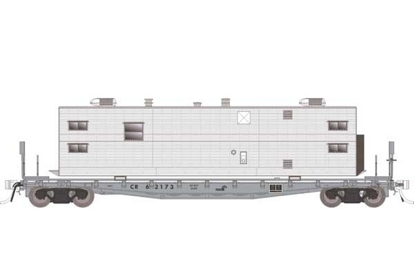 Rapido Class F30A 50' Flatcar w/ Camp Trailer (138107A) | Single | Conrail | HO Scale