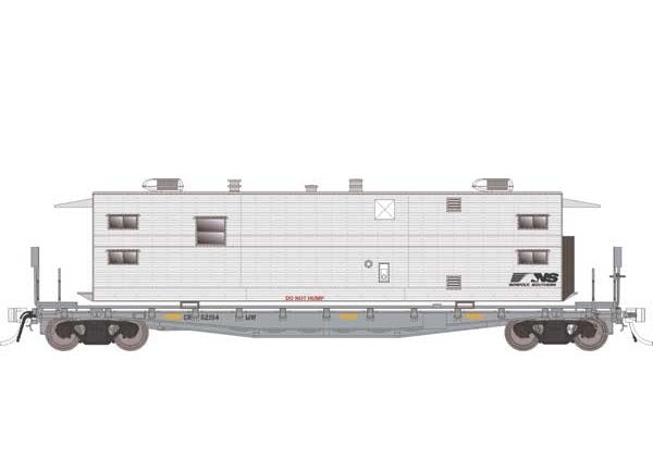 Rapido Class F30A 50' Flatcar w/ Camp Trailer (138110A) | Single | Norfolk Southern | HO Scale