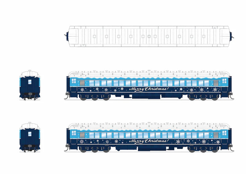 Broadway Limited Imports (9739) • Passenger Coach w/ Lights • Merry Christmas • Blue & White Holiday • HO Scale