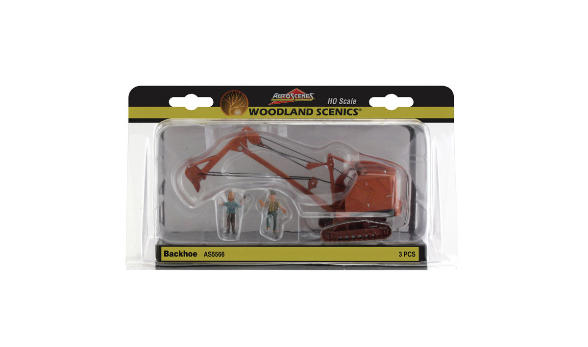 Woodland Scenics Assembled AutoScenes(R) - Backhoe & 2 Figures - Assembled - HO Scale