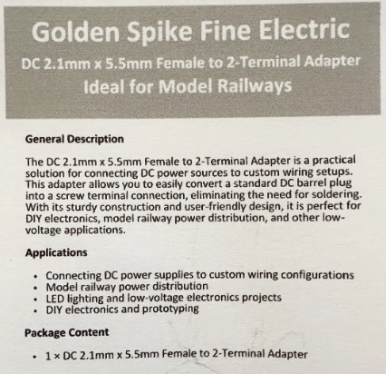 Golden Spike Fine Electric Female to 2-Terminal Adapter