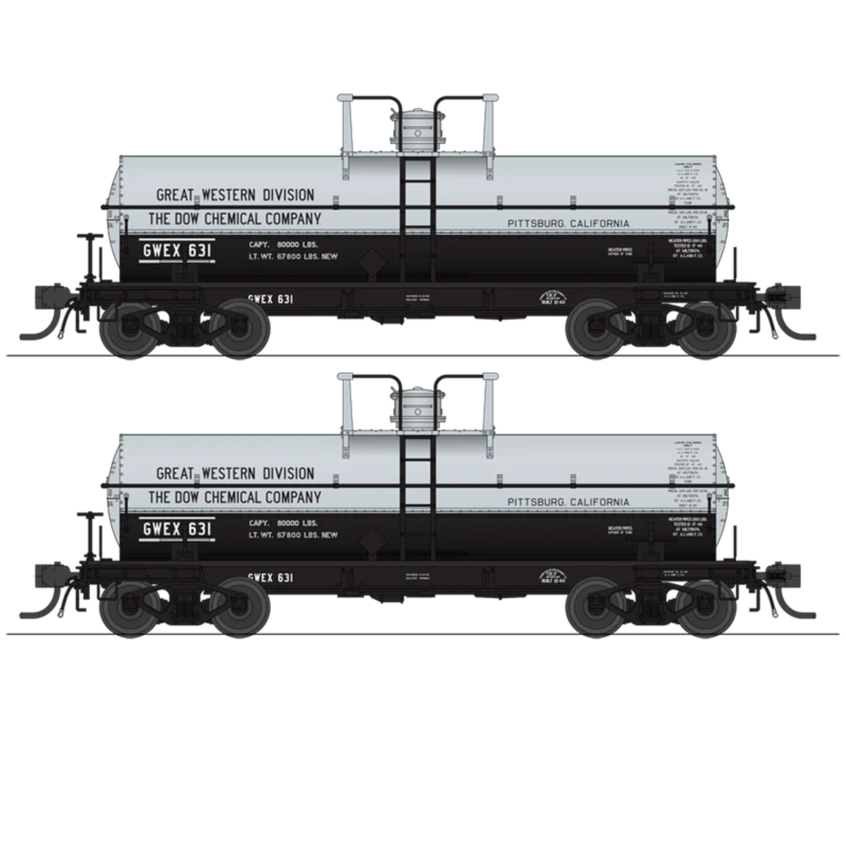 Dow Chemical GWEX #611 + #612 Broadway Limited Imports HO scale ACF Type 27 tank car two-pack item 10352