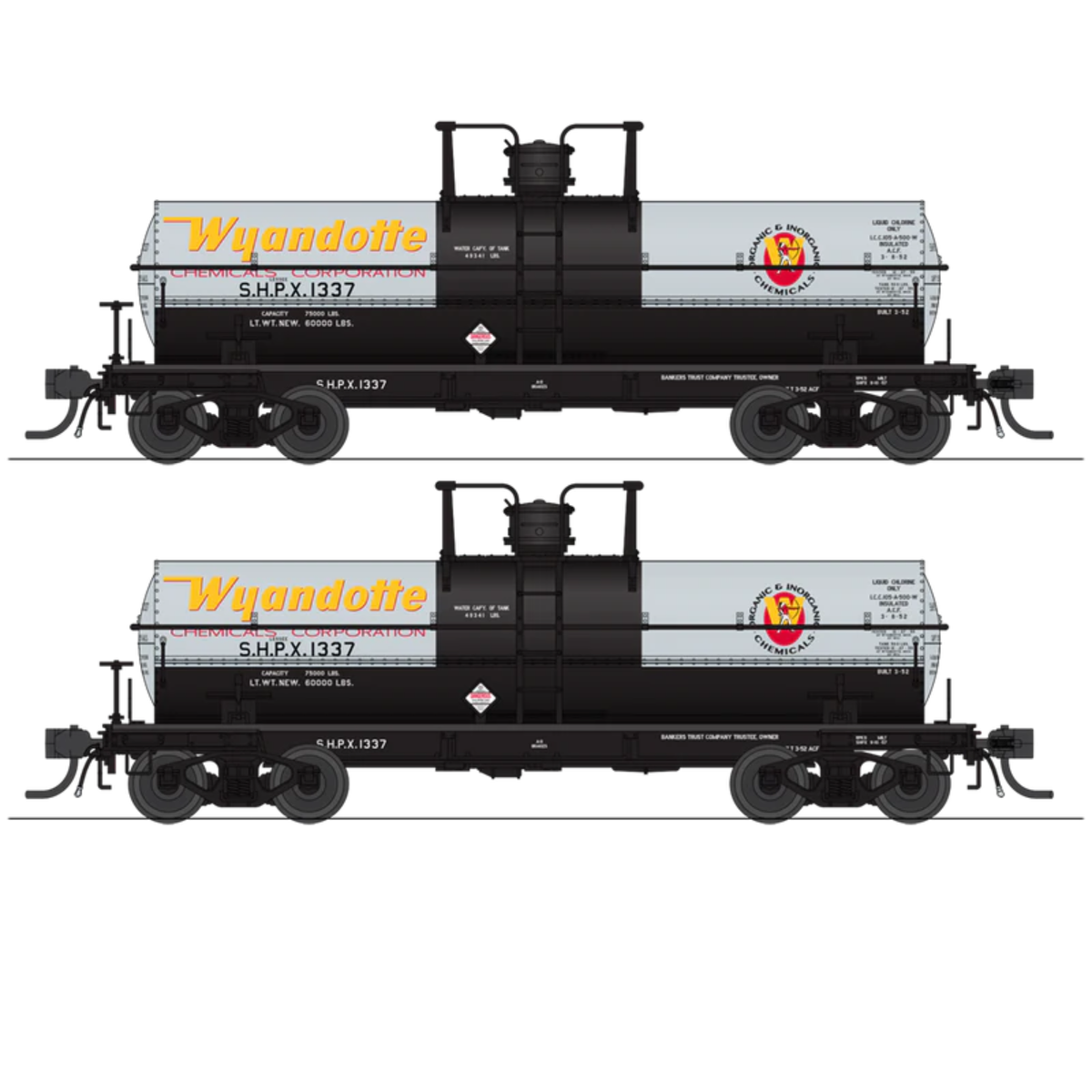 Wyandotte Chemicals SHPX #1363 + #1364 Broadway Limited Imports HO scale ACF Type 27 tank car two-pack item 10362