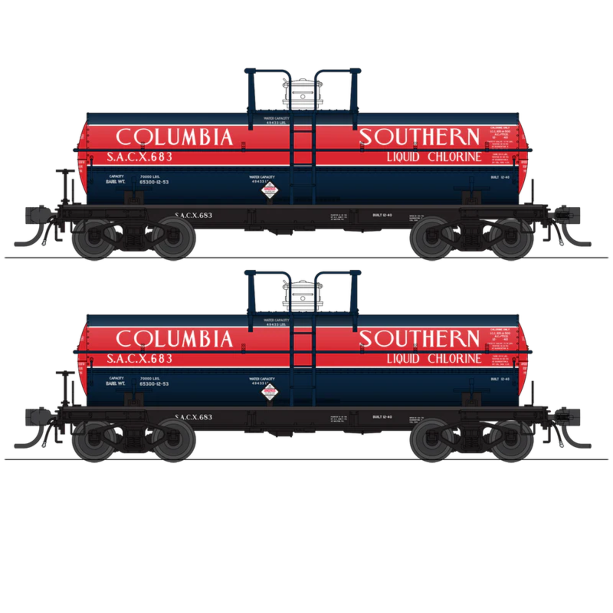 Columbia Southern SACX #631 + #633 Broadway Limited Imports HO scale ACF Type 27 tank car two-pack item 10350