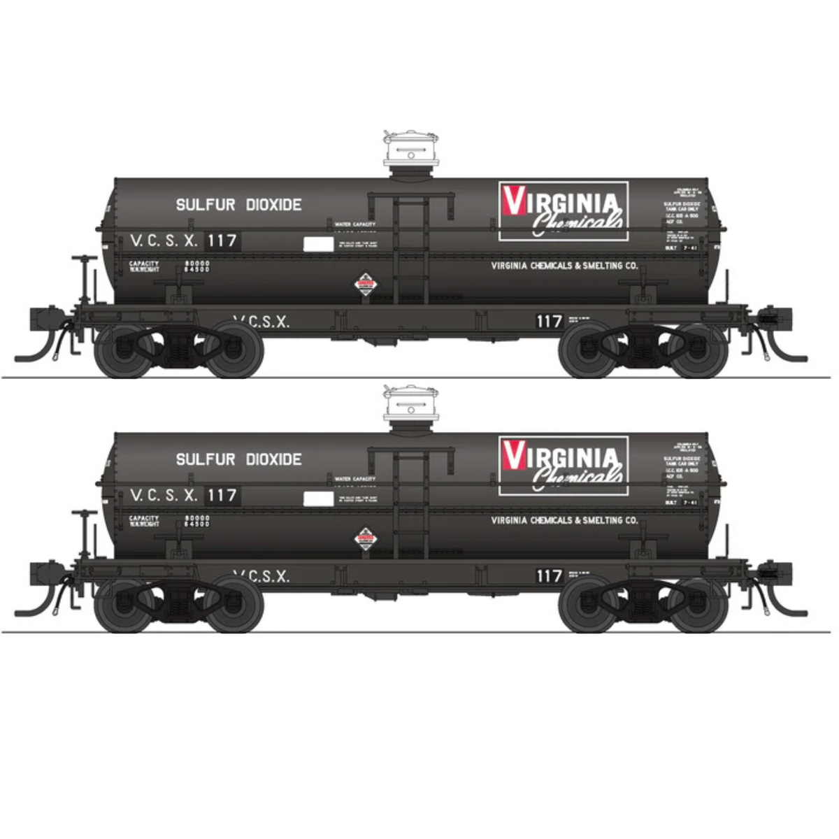 Virginia Chemical VCSX #171 + #177 Broadway Limited Imports HO scale ACF Type 27 tank car two-pack item 10361