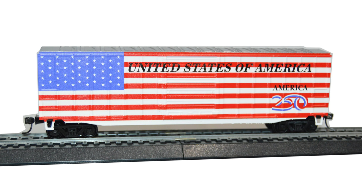 Value Trains (N10114) | ACF 50' 6" Boxcar | USA 250 Flag Scheme | N Scale